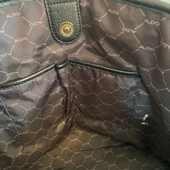 ALDO black natural straw tote bag tassel gold hardware embellishment - Picture 12 of 16